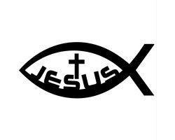 Ichtus vis met kruis jezus sticker - 14x6cm - Zwart - topkwaliteit avery autoreclame folie
