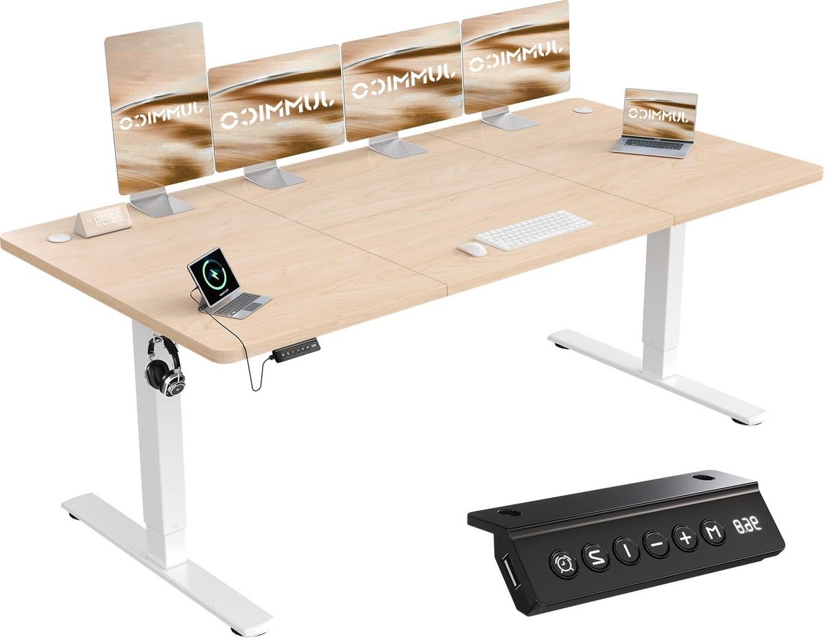 Electric Desk ProLift Premium – In hoogte verstelbaar bureau 200x80 cm met USB-oplaadpoort, Elektrisch Sta-bureau, Verstelbare Computertafel voor Kantoor, Gaming en Thuisgebruik – Modern Beige