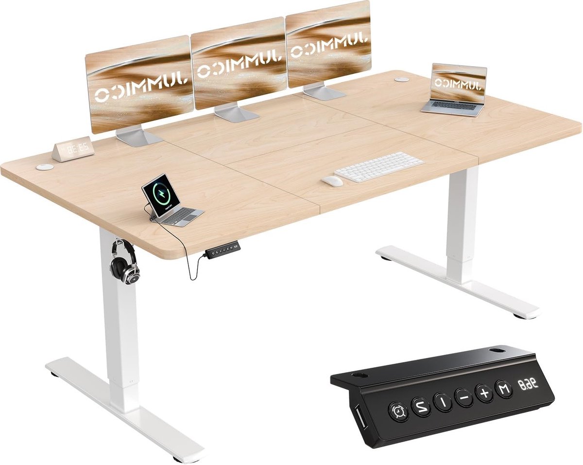 Electric Desk ProLift Deluxe – Elektrisch In Hoogte Verstelbaar Bureau 180x80 cm met USB-oplaadpoort – Sta-bureau voor Kantoor, Gaming, Studeren – Beige, Modern, Verstelbare Computertafel
