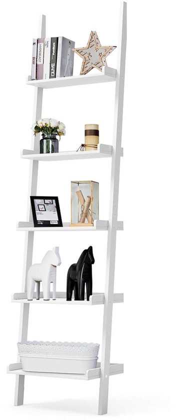 GIANTEX Ladderrek met 5 niveaus, boekenkast van hout en