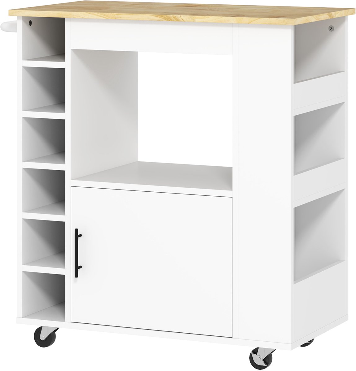 Keukeneiland - Verplaatsbaar - Keukenkast - Dressoir - Organizer - Kasten - Houten Werkblad - Eiken