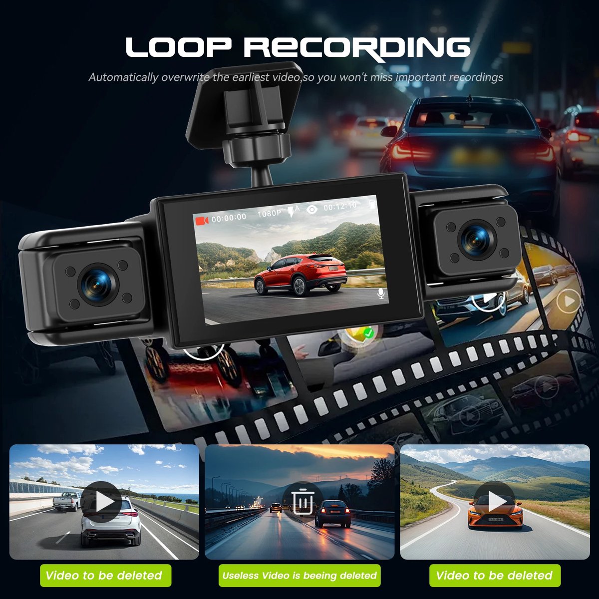 CYRO - Dashcam - Dashcam voor Auto - Dashcam voor auto Voor en Achter - Nachtzicht - Bewegingsdetectie - Parking Monitor - Zwart – foto 2