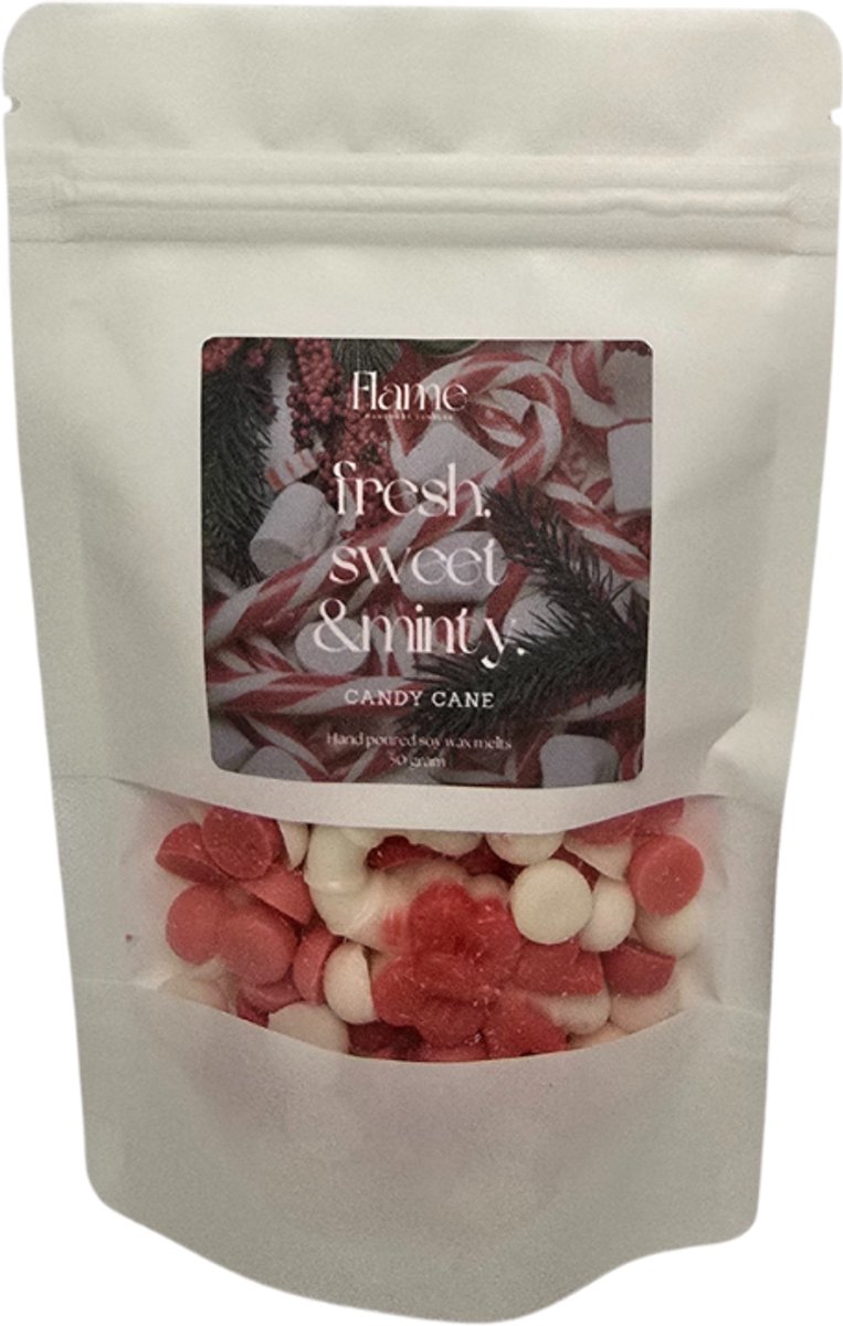 Candy Cane Christmas (fresh, sweet & minty.) Waxmelts Flame Handmade Candles (50g) - 40 Geur uren - Sojawas - Feestdagen geur