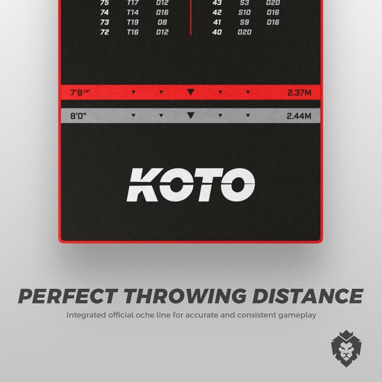KOTO Check Out Tapijt Rood 285 x 80 cm, Incl. Score-indicatie & Oche Professionele Dartmat, Bescherming Vloer & Dartpijlen, Dart Mat van KOTO — afbeelding 3
