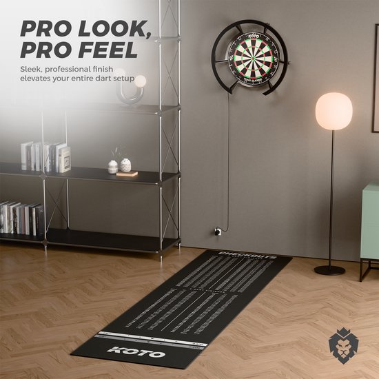KOTO Check Out Tapijt Zwart 285 x 80 cm, Incl. Score-indicatie & Oche Professionele Dartmat, Bescherming Vloer & Dartpijlen, Dart Mat van KOTO — afbeelding 4