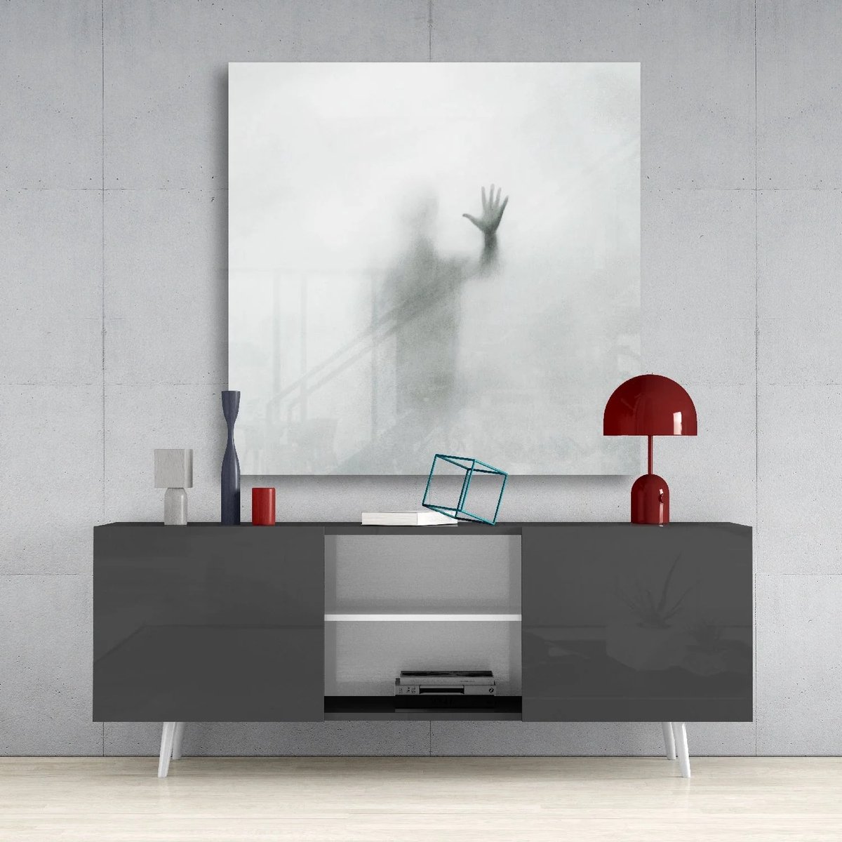 Insigne Art Glasschilderij Vierkant Shadow Silhouette – Modern Abstract Wanddecoratie - 60x60 cm Grijs