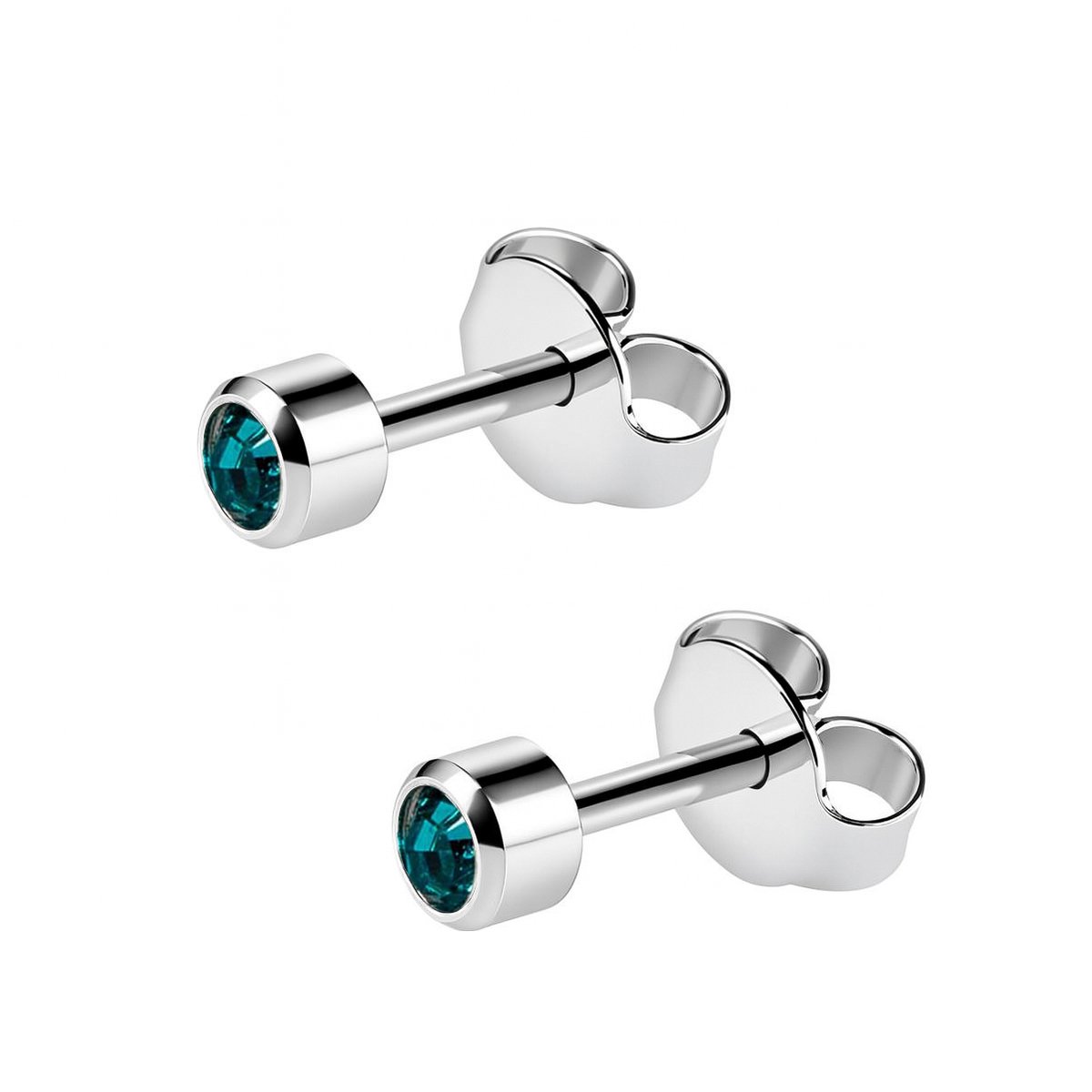 Caflon zweerknopjes met turqoise steentje - zilverkleurig - geboortesteen december Blue Zircon - staal - oorknopjes voor oorschieter - hypoallergeen - steriel verpakt - 4mm