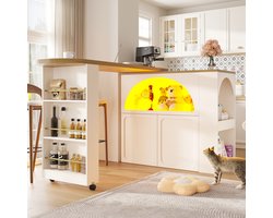 Re-purelife® Uitschuifbare Bar Tafel met LED Verlichting - Mobiele Bartafel met Stuurwielen en Remmen - App Gestuurde Licht met Muziekfunctie - Uitbreidbaar 135-205*39*100 cm - Wit