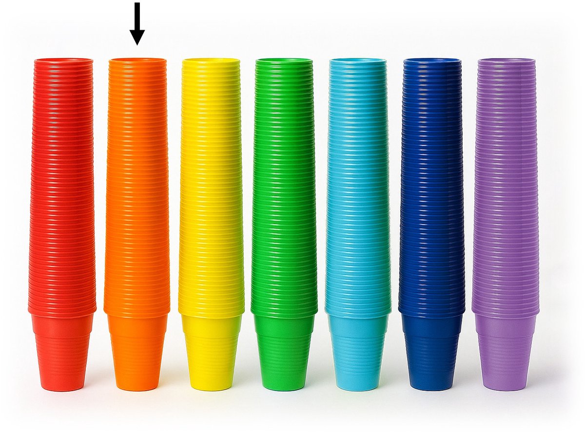 Set van 100 gekleurde feestbekers (oranje)