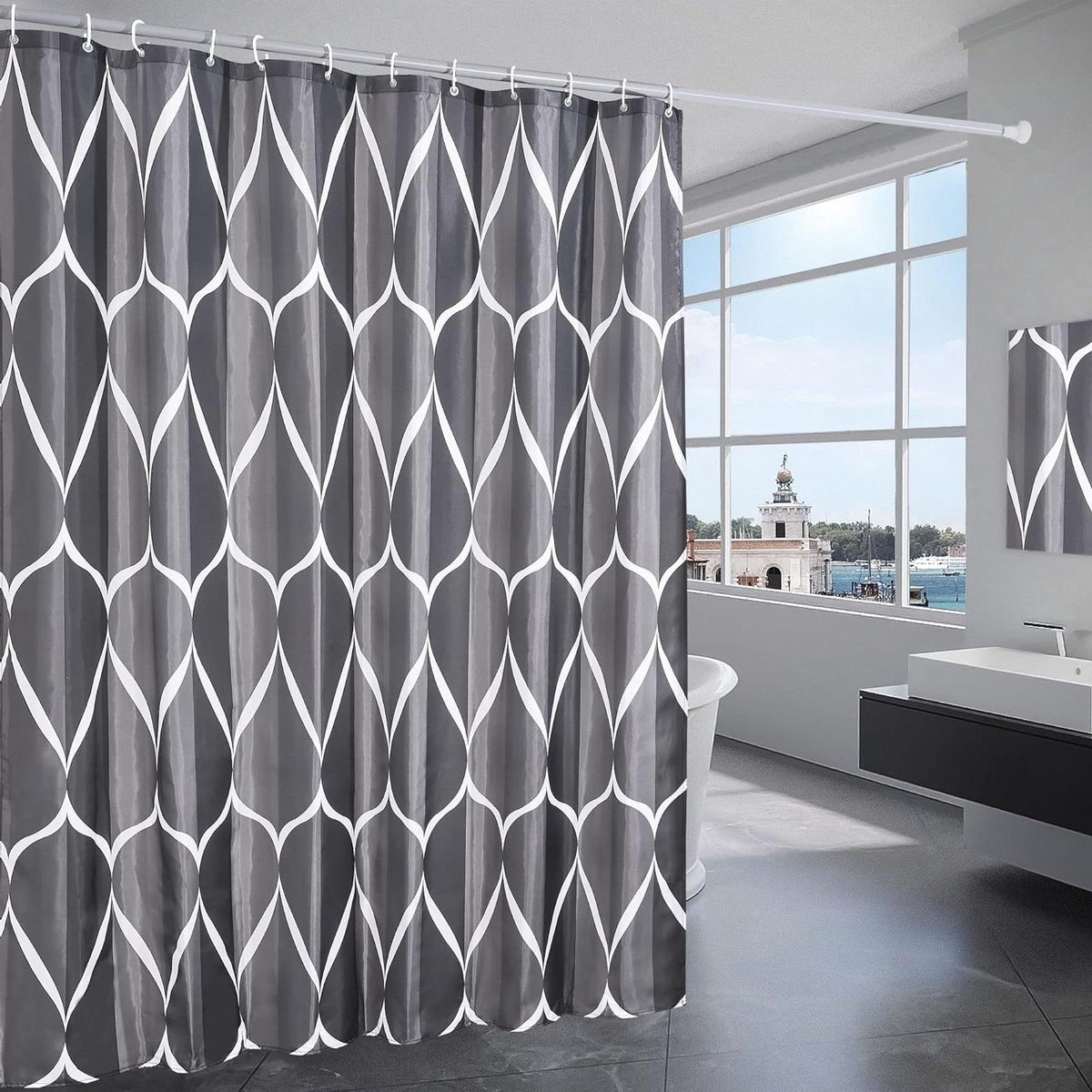 CSGoods - Waterdicht Polyester Douchegordijn voor Douche en Bad - Wasbaar - 12 Ringen - 200 x 240 cm - Zwart