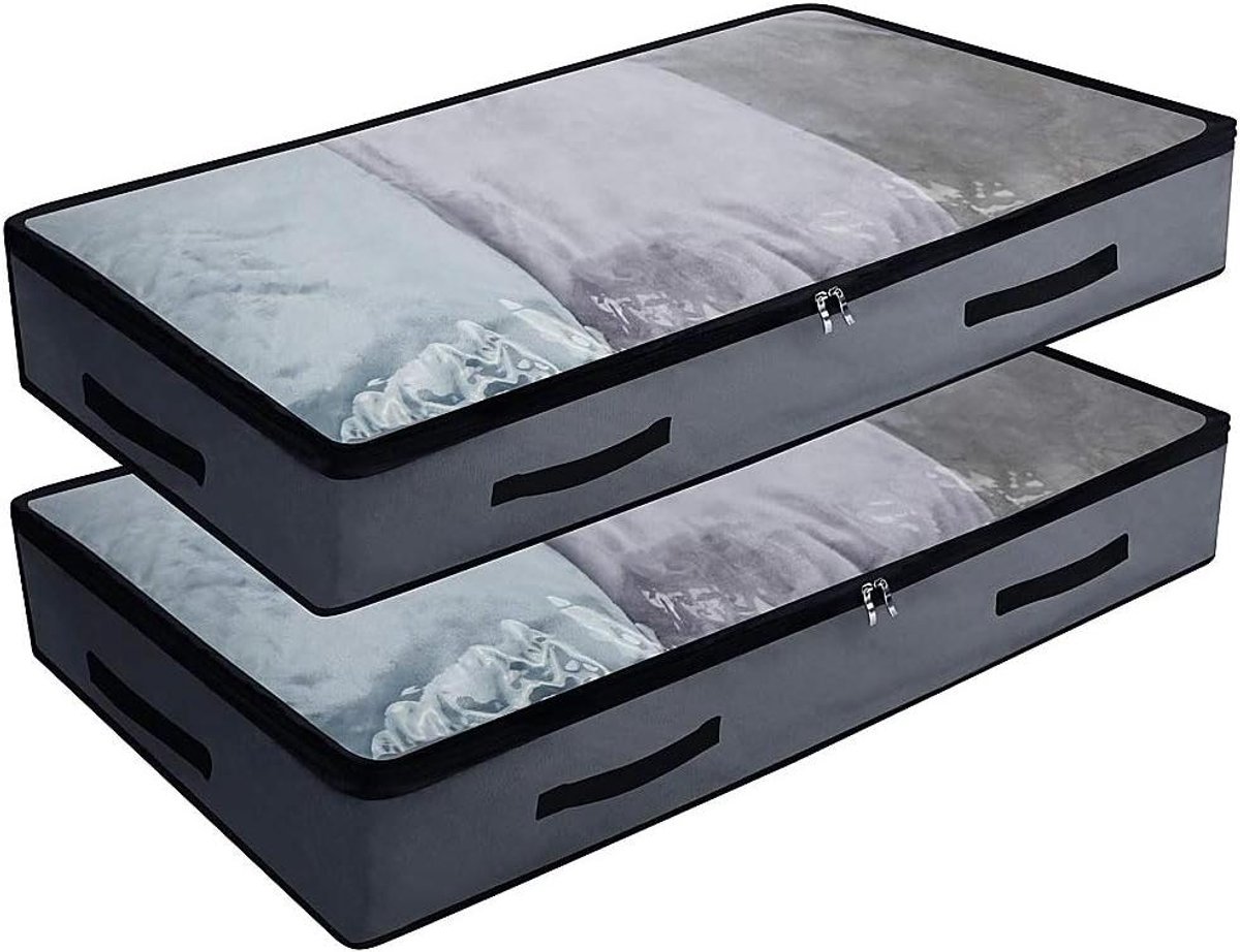CSGoods - Zachte opbergtassen met handgrepen voor onder het bed, duurzame stof en rits aan 3 zijden, grijs, ruime opbergruimte.