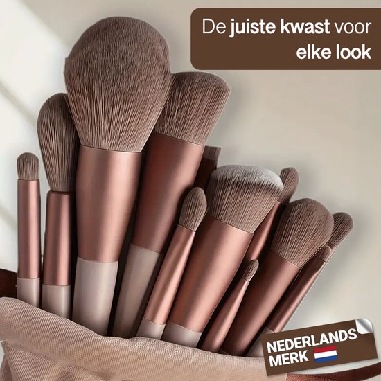 Waytin Make-up Kwasten Set - 13 stuks - Oud roze/bruin - Hoge