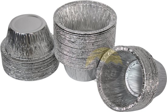 KURTT - 100 Aluminium Cupcake vorm, 120ml 85x39mm - Muffin - Bakvorm - Taart - Gebak - Koekjes - Cake - Chocolade - Herbruikbaar - BPA vrij - Rond