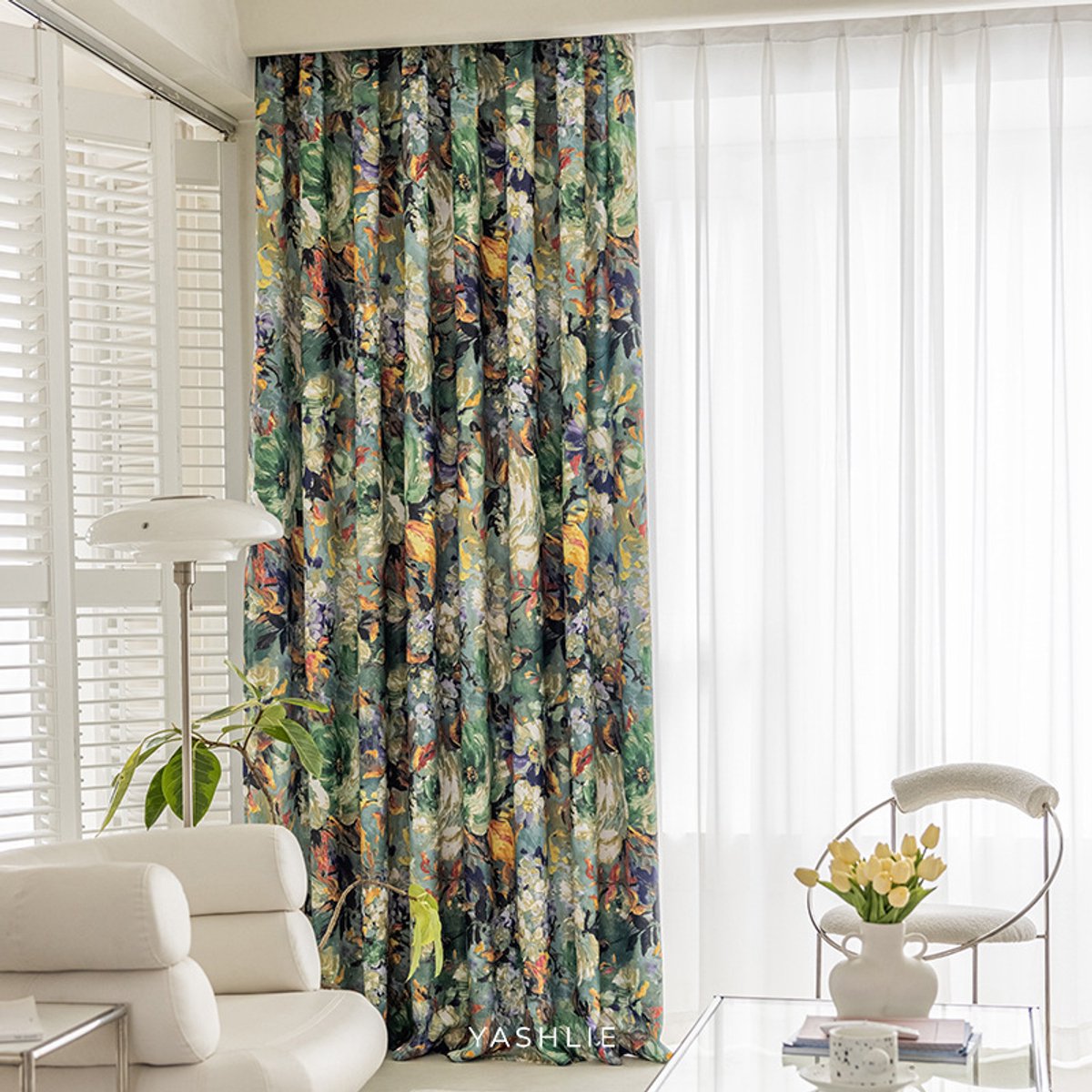 Moderne bloemenprint, olieverfstijl, Tassel Farmhouse Room verduisterend gordijn, woonkamer, slaapkamer, landhuisdeur,Met haakjes ringen,140x270cm
