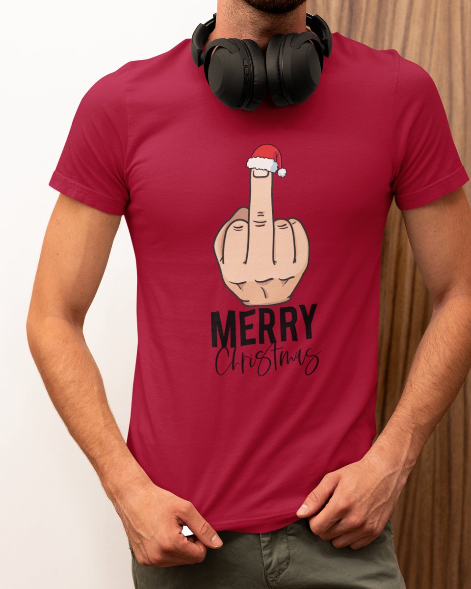 Middle Finger Kerst - Kerst T-shirt Rood - Grappig T-shirt - Maat M - Kerst Cadeau Mannen - Limited Edition