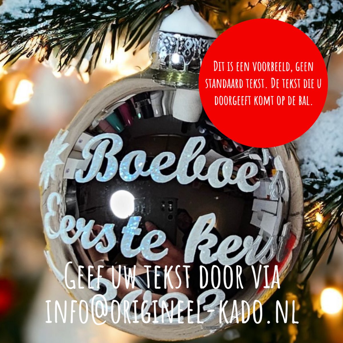 Kerstbal met naam - eigen opdruk - zilver glans - glas - 8cm