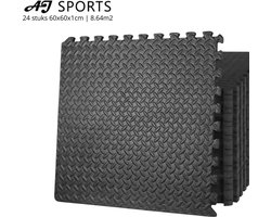 AJ-Sports Fitness vloer 24 delig - 60x60x1cm - 8.64m2 - Sportvloer - Fitnessmat - thuis fitness -Fitness puzzelmat - Vloerbescherming - EVA Foam - Zwart