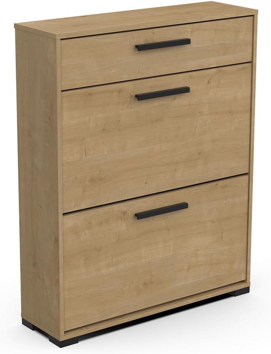 CASABEL Schoenenkast voor 24 paar – kast met grote capaciteit voor entree, hal – L 60 x D 24 x H 150 cm – zwart/licht hout
