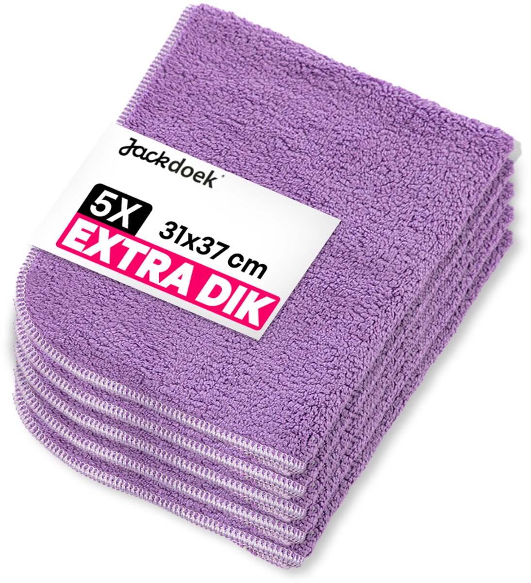 Jackdoek Classic Microvezeldoekjes - 5 pack - 31x37cm - Extra dik -Paars - Streeploos, Sterk absorberend en Wasbaar - Voor Glas, Tegels, Keuken, Badkamer, Auto, Beeldscherm