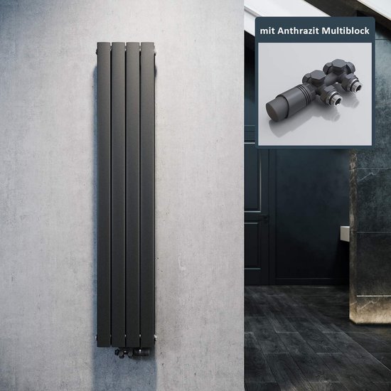 Luxe Radiator Luxe Design Radiator Dubbellaags Antraciet 1600x308 mm met Thermostaat ...