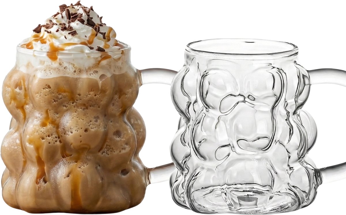 Vamora Oramo - Koffieglazen - Thee glazen met oor - Waterglazen - matcha glazen - cappuccino - latte machiato - Transparant - Glazenset - set van 2 stuks - 350ml