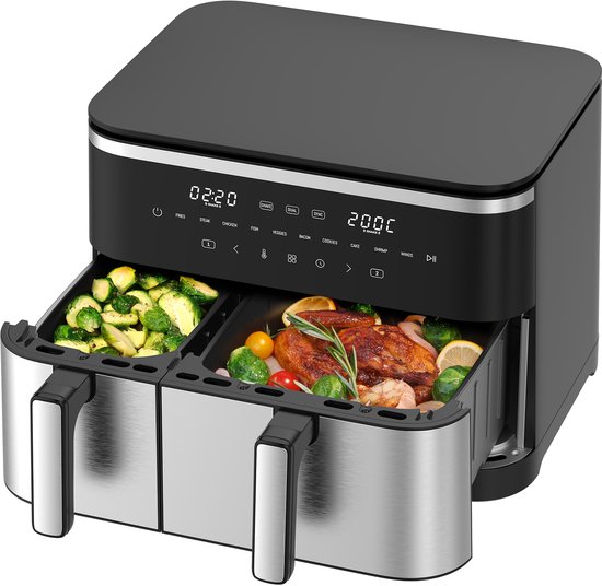 Dewelling DUAF-LR1-002 XXL Dubbele Kammer Airfryer (4L + 7L) - 2600W Dual Zone Airfryer - Sync Finish & Dual Cook