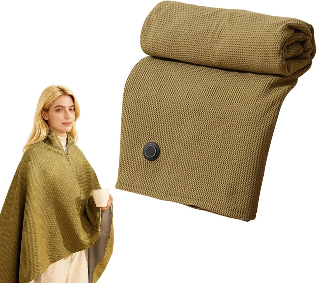 Verwarmde sjaal voor vrouwen, draagbare verwarmde sjaal, draagbare USB verwarmde deken sjaal met capuchon, zachte sjaal met rits, vrouwen met 3 verwarmde niveaus, buiten, thuis(groen)
