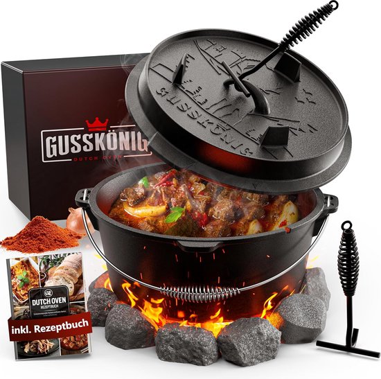 Gietijzeren Pan 4,5 Liter Met Deksel Als Pan - 26CM All-in-One Voor Inductie, Gas, Open Vuur