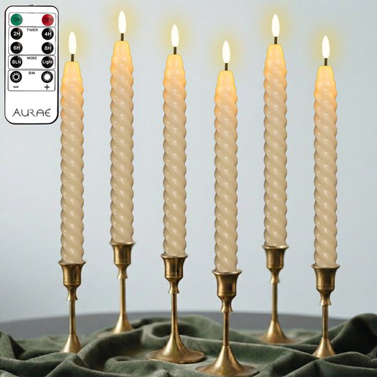 Aurae led kaarsen met afstandsbediening – 6 stuks – dinerkaarsen