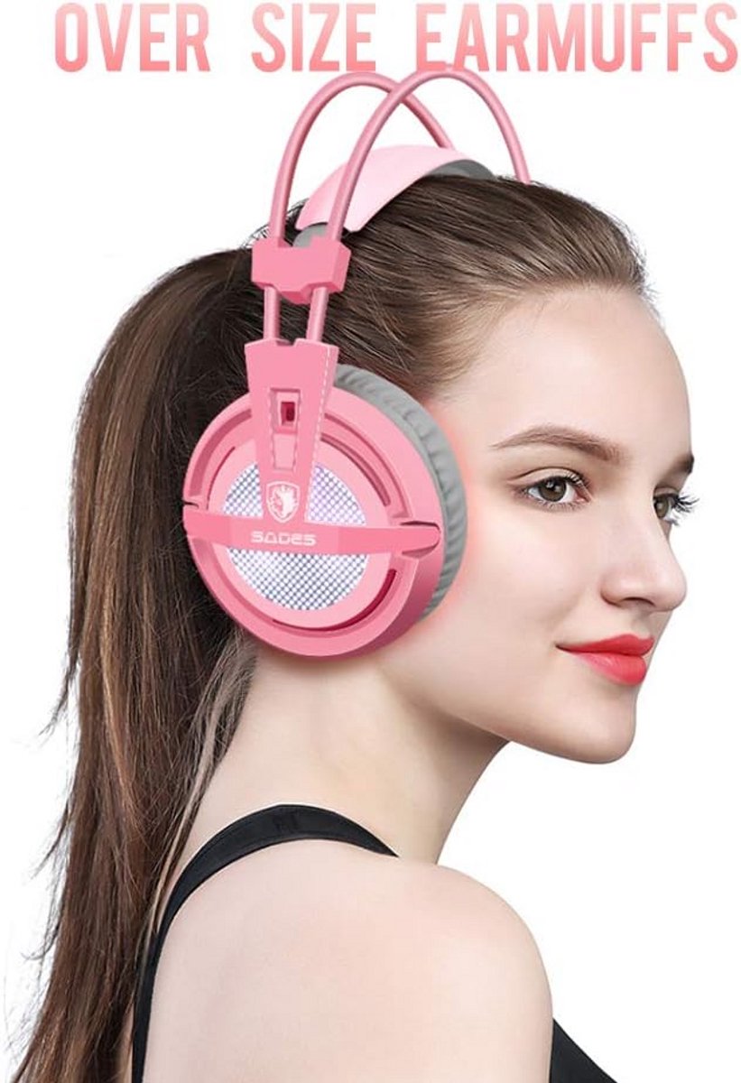 Gaming Headset met 7.1 Surround Sound en Microfoon - Roze PC Headset met Noise Cancelling voor Laptop en Console