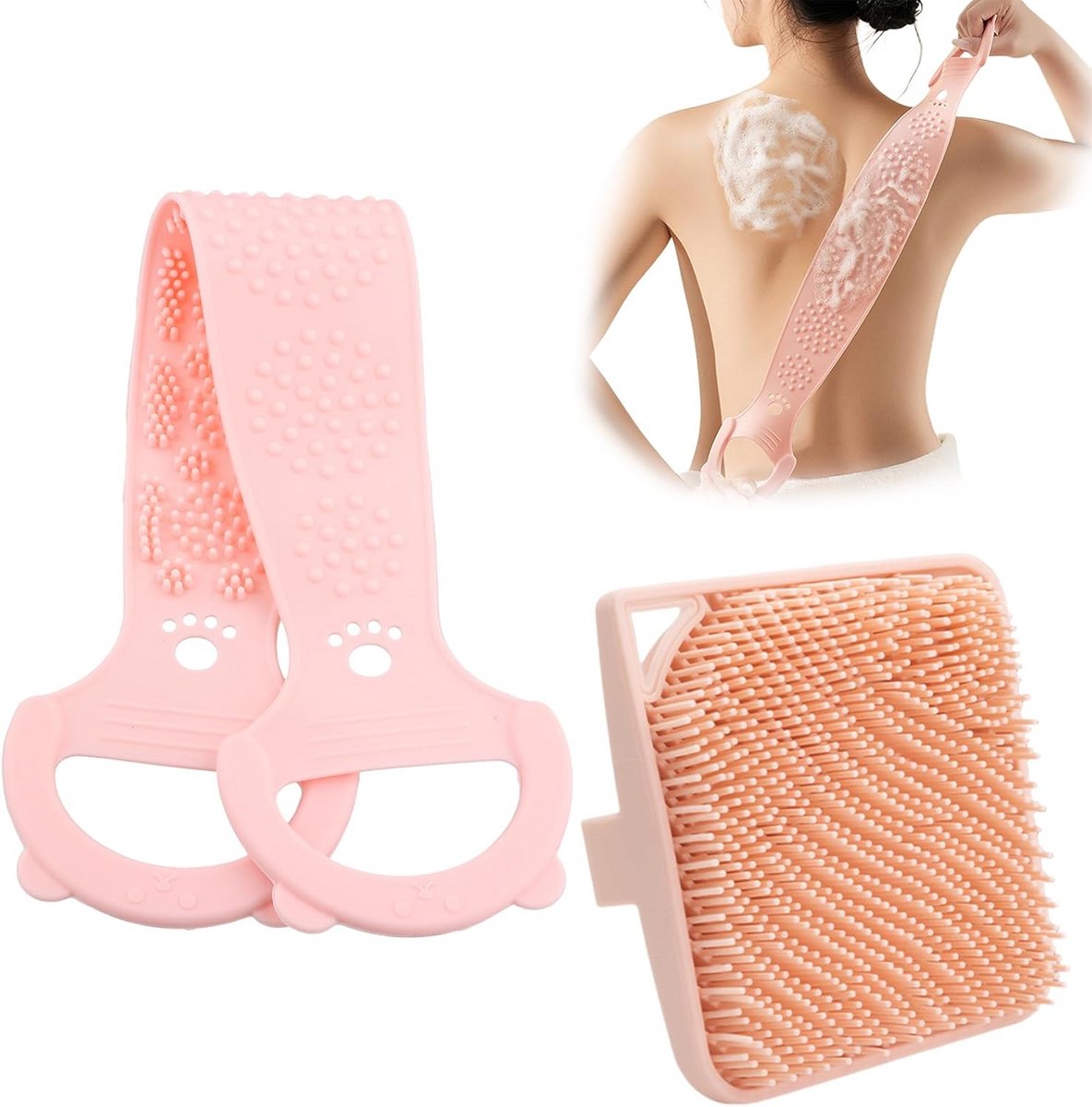 2x Siliconen Doucheborstel en Badriem Set - Scrub, Peeling en Massage voor Lichaam