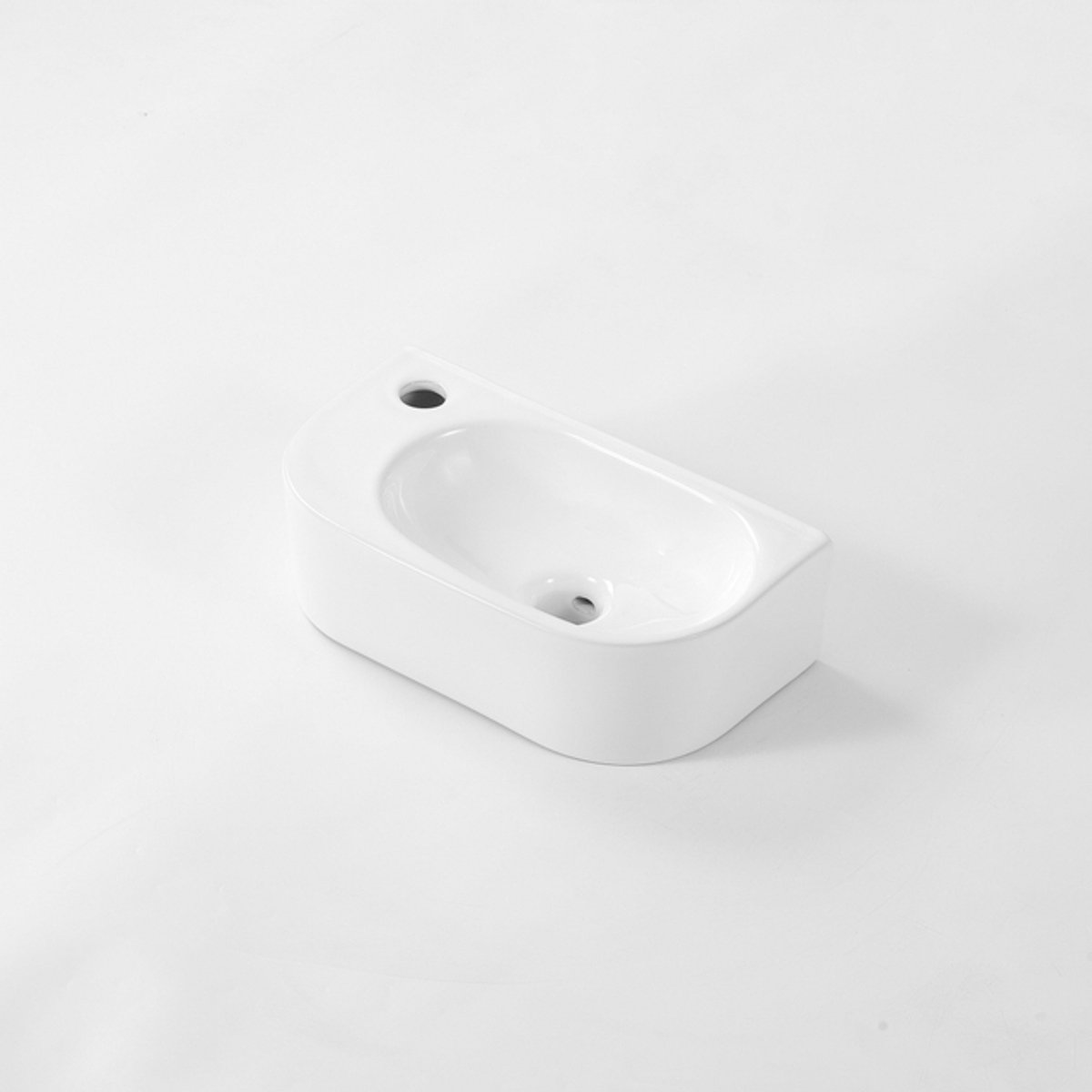 FugaFlow Eccelente Pietra Fontein - 40x22x12cm - Links - Glad - halfrond - 1 kraangat - Keramiek - Wit Glans