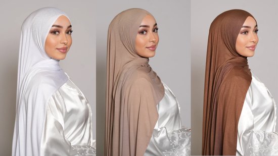 Bamboo jersey hijab Set 3 couleurs _ Wit-nude foncé-Rusty brun