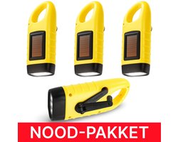DEGG® Nood Zaklampen Family-Pack (4 Stuks) – Opwindbaar & Zonne-energie – Dynamo Zaklamp voor Noodsituaties, Stroomuitval, Camping & Auto – Zonder Batterijen, Altijd Licht