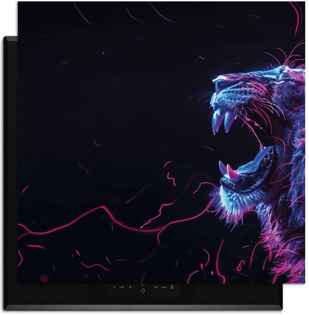 KitchenArt - Neon Roar – Inductie Beschermer - 60x52 cm - Kookplaat Beschermer - Luxe Afdekplaat Inductieplaat - Anti-slip & Oprolbaar - Beschermmat Inductiekookplaat