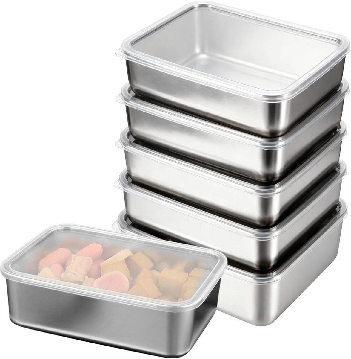 Set van 5 RVS Vershouddozen met Deksel - 1100 ml - Lekdicht en Stapelbaar