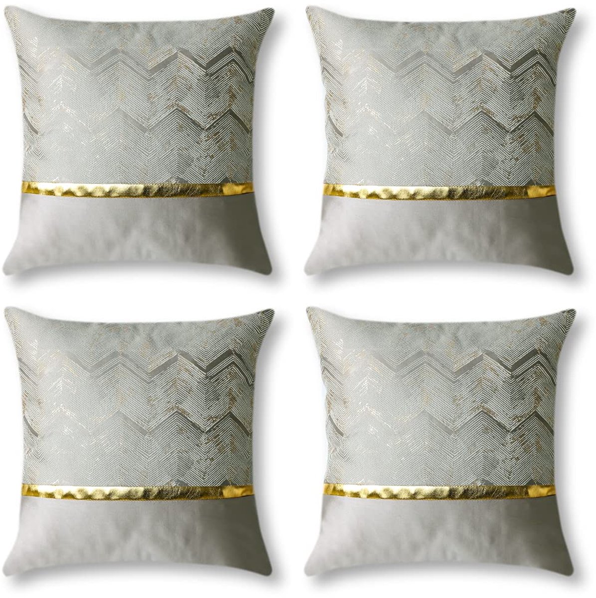 Unyqoos Set van vier luxe gouden kussenhoezen voor stijlvolle woondecoratie grijs