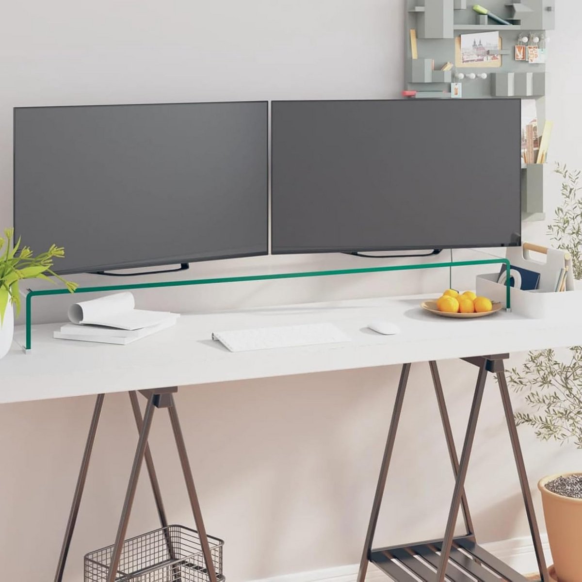 Monitorstandaard XL Transparant Glas - TV Meubel & Bureauverhoger 110cm Breed