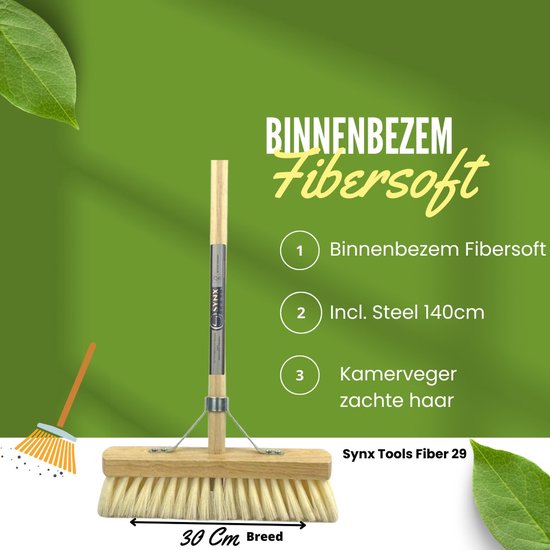 Synx Tools Binnenbezem Fibersoft met Steel (140 cm) - Zachte Bezem voor Binnen - Kamerveger & ECO Stoffer en Blik Set (Bamboe Collectie)" van Synx Tools — afbeelding 2