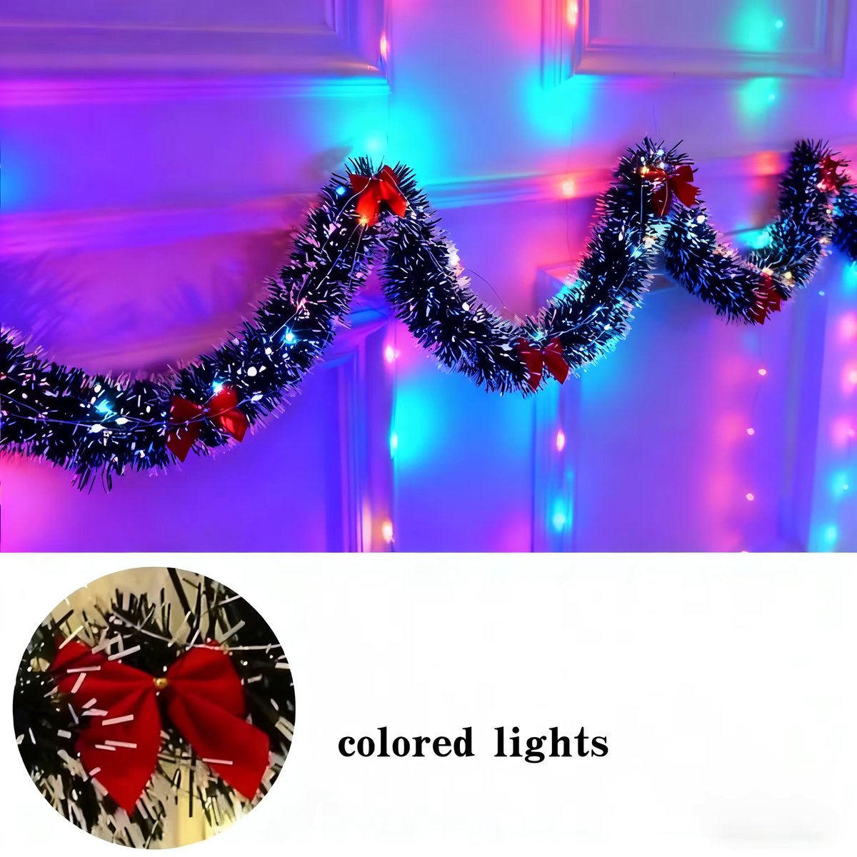 Zandarix Metallic Twist Kerstslinger 2m – Kunstkerstslinger met Warm LED Licht – Feestelijke Hangende Garland voor Open Haard & Kerstdecoratie - Multi Color