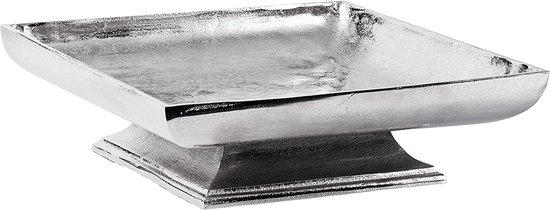 Schaal rond / asymmetrisch, aluminium decoratie zilver luxe - moderne decoratieve schaal van metaal - tafeldecoratie bruiloft - kerstdecoratie voor woonkamer, eetkamer of keuken - 28x28x12,5 cm