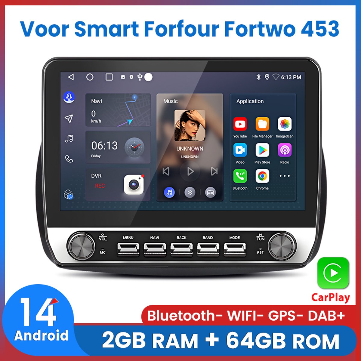 Awesafe 10.1“ Autoradio - Geschikt Voor Smart Forfour Fortwo 453 2015 t/m 2022 - Apple Carplay & Android Auto (Draadloos) - Android 14.0 - 2GB + 64GB - Radio Scherm - GPS Navigatiesysteem - Bluetooth & Wifi - 2015 2016 2017 2018 2019 2020 2021 2022