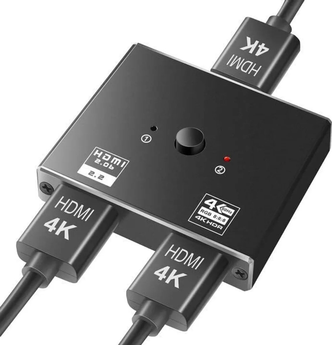 HDMI 2.0-schakelaar (2 ingangen, 1 uitgang) 4K HDMI-splitter (1 ingang, 2 uitgangen)
