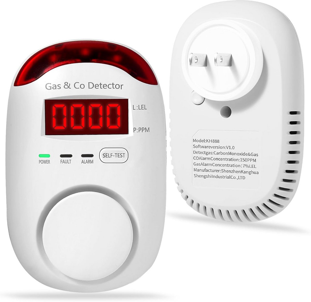 2-in-1 Gas & Koolmonoxidemelder voor in het Stopcontact - Methaan, Propaan & CO Alarm