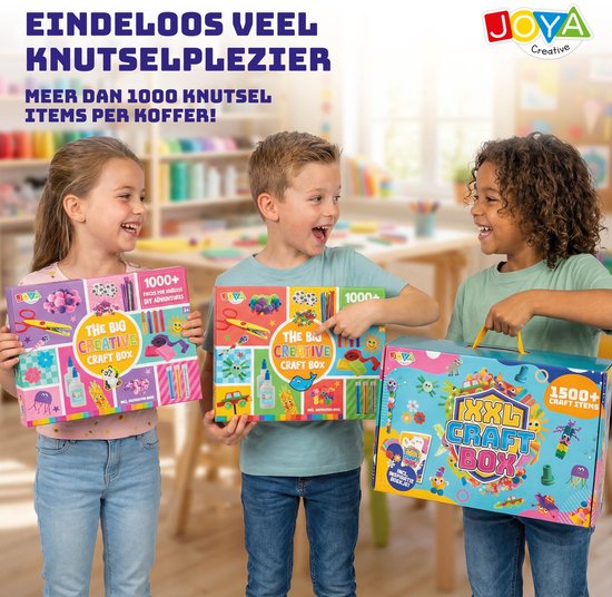 Knutselkoffer - 1000+ Onderdelen Knutselpakket voor Kinderen - Knutselen voor Kinderen en Meisjes - Knutselkoffer met Papier, Glitter, Foam, Pompoms en Inspiratieboek - Creatieve Knutselset 3+ - Joya Creative