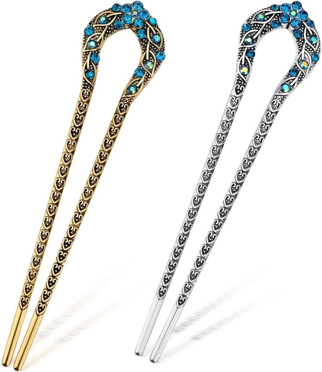 Set van 2 Vintage Metalen Haarspelden met Strass Bloemen
