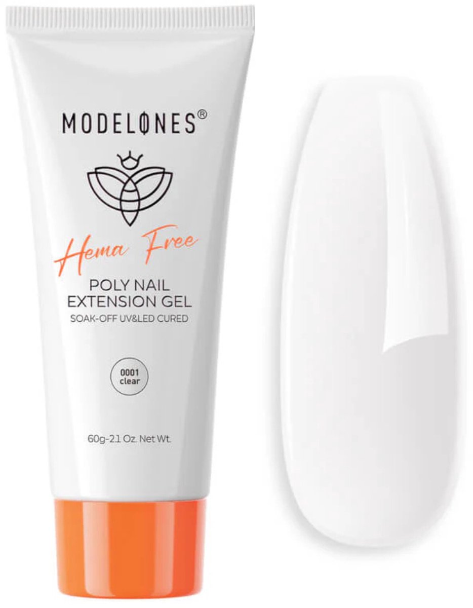 Modelones - Crystal Clear - HEMA & TPO-vrije Polygel - Poly Nail Gel 60 g - Nagelverlenging - UV/LED - Niet-plakkerige formule
