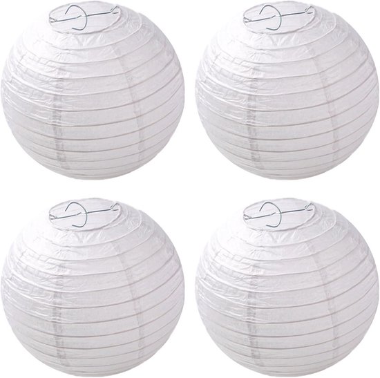 JOFLVA Lampions, 20 stuks, witte papieren lantaarn, hangende ronde papieren lantaarns voor bruiloft, verjaardag, feesten, tuindecoratie