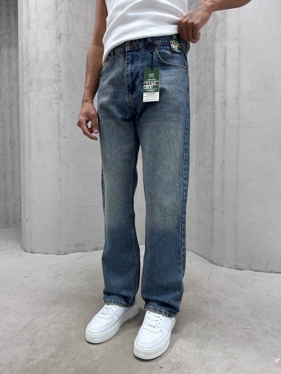 Burocs Baggy Fit Jeans voor heren, 5-pocket-stijl, met YKK-ritssluiting, 100% katoen, zwart-grijs, 28W / 32L