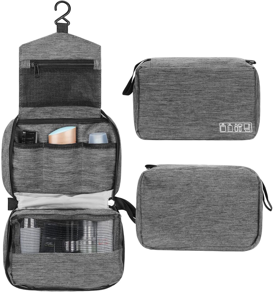 OKWISH Toilettassen - Make-Up Tasje - Reis Toilettas Voor Kinderen En Volwassenen - Hangende Toilettas Met Gescheiden Netvakjes - Waterdichte Oxford-Gewebe - 24,3×7,6×13cm Zwart